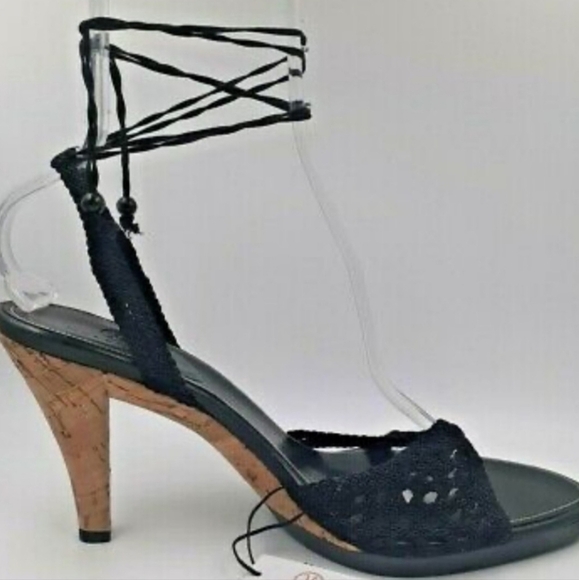 COLE HAAN Lyris Red Macrame Woven Sandal Rope Open Toe Ankle Wrap Cork Heel - Picture 8 of 8